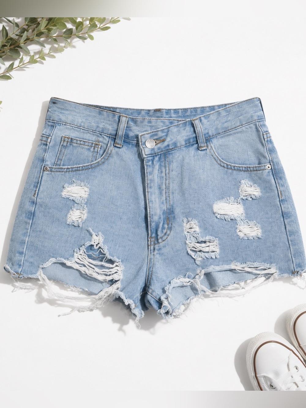 Light Wash Distressed Denim Shorts | Frayed Cutoff Festival Y2K Cottagecore